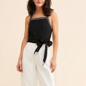 Scotch & Soda Black Strappy Women's Linen Top with Bow Detail Size XS